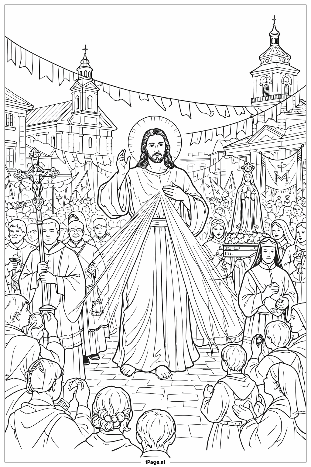 Divine Mercy Procession Through Town Coloring Page