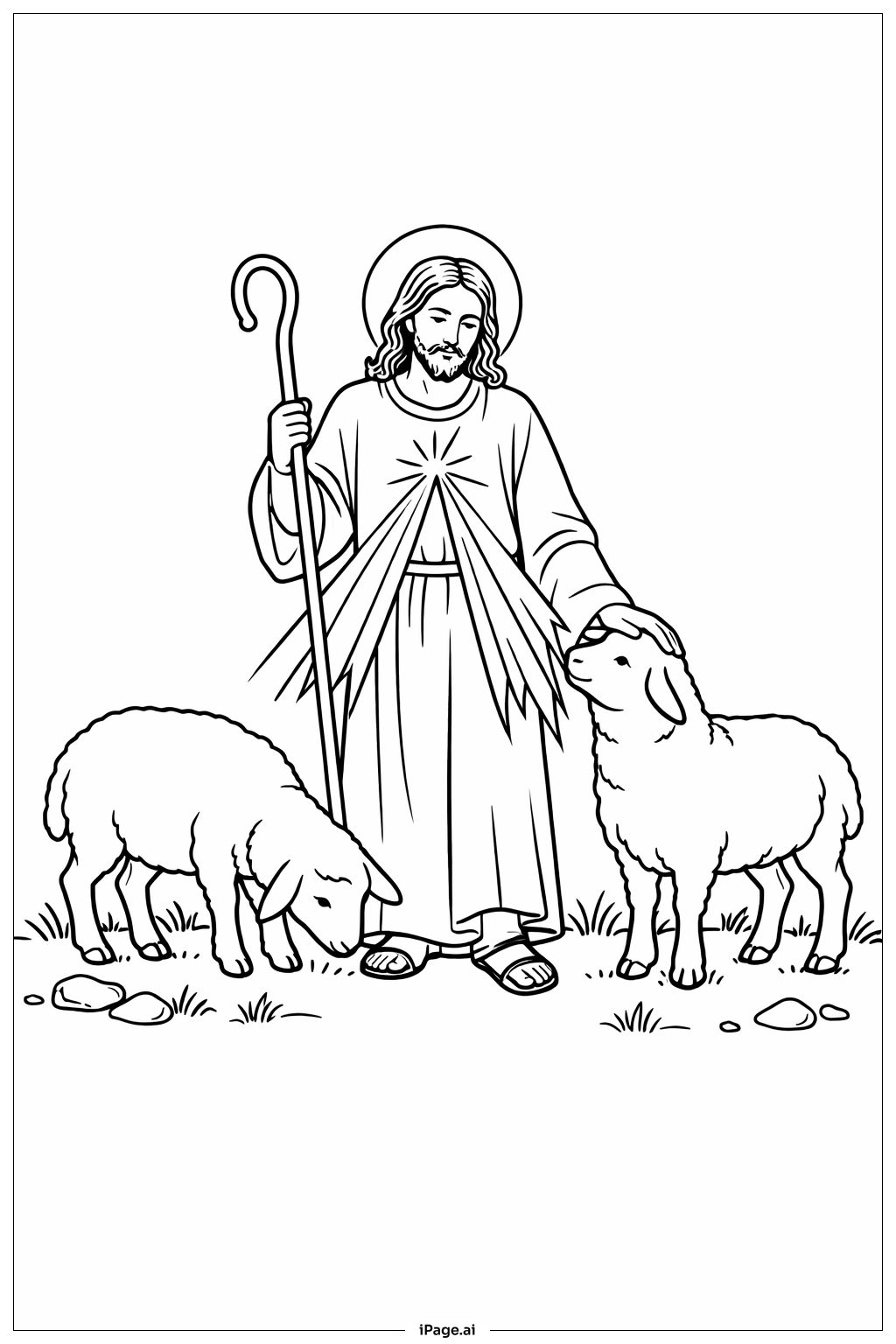  Page de coloriage Divin Berger de la Miséricorde et Moutons 