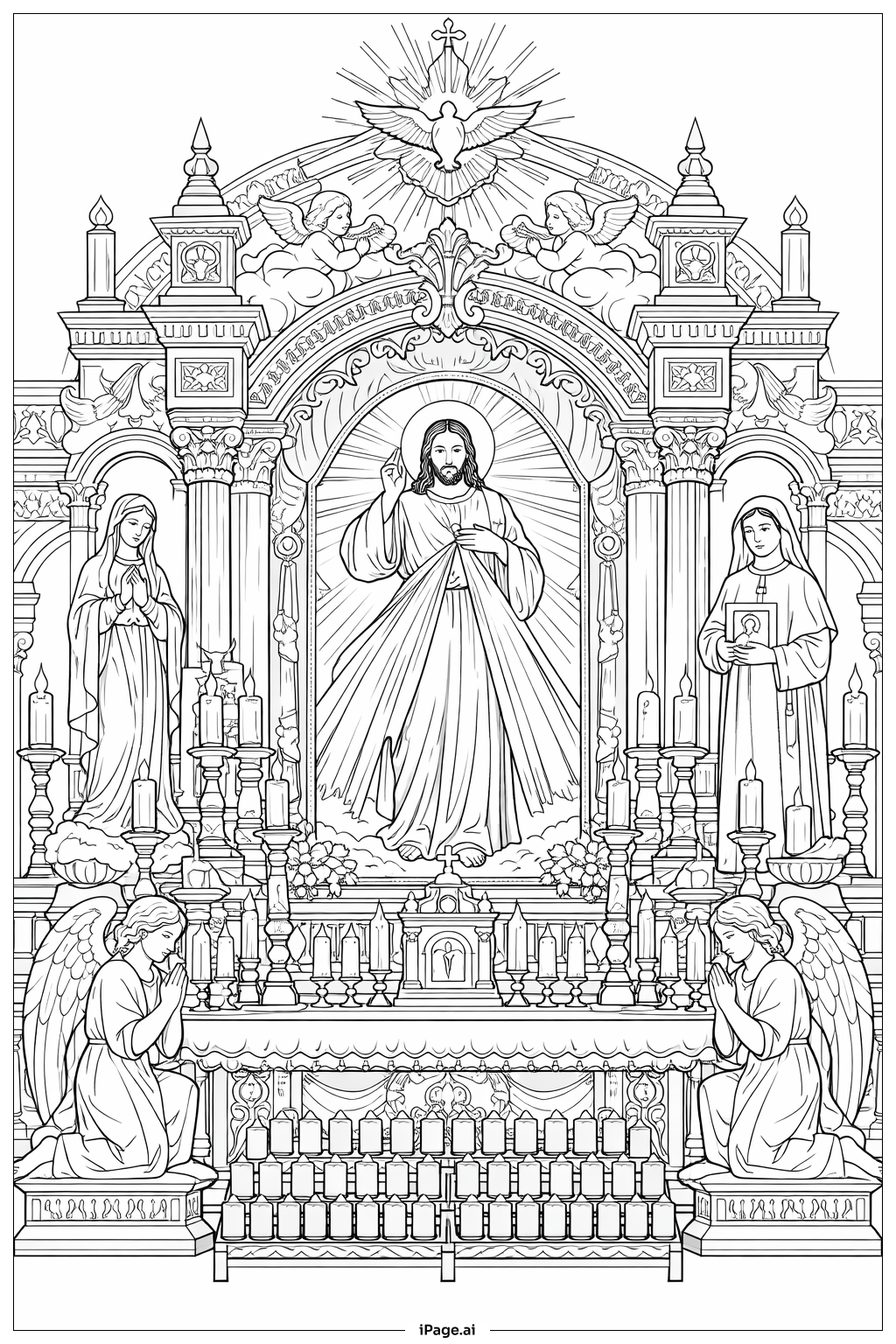  신의 자비 성지 내부 색칠공부 페이지 