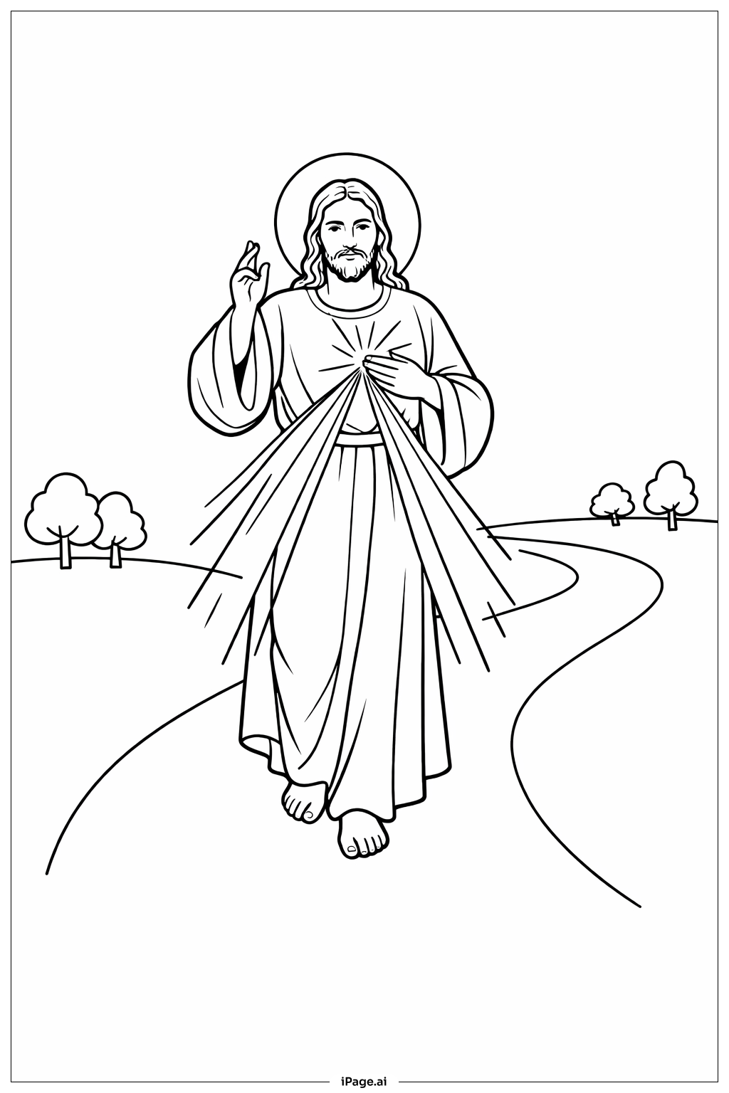 Divine Mercy Walking On Path Coloring Page