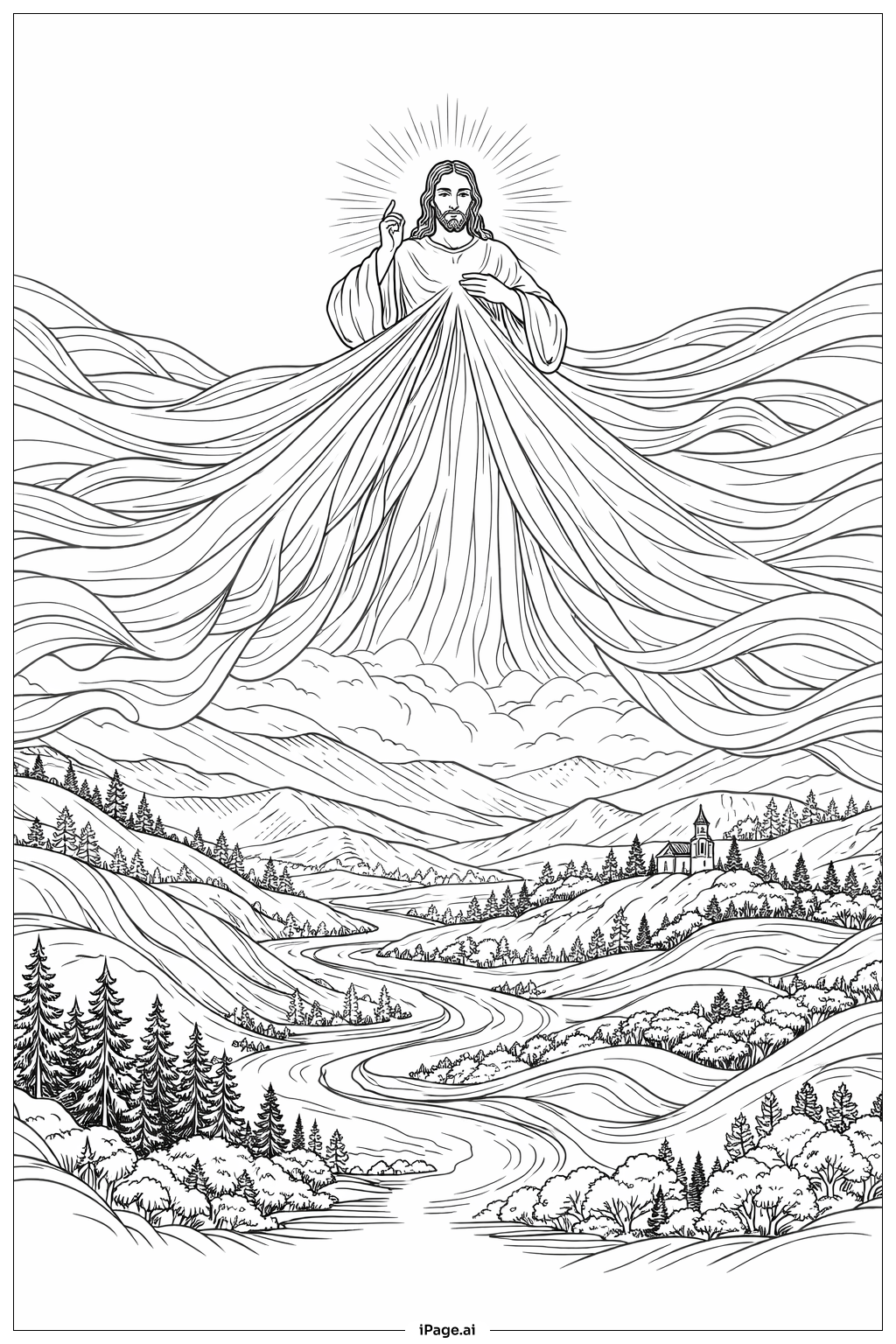  신성한 자비의 빛 파도 색칠공부 페이지 