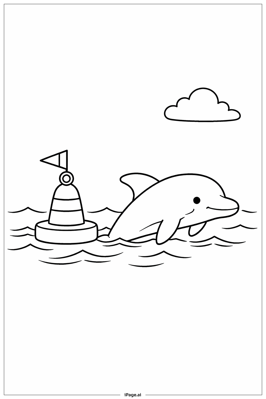  イルカと浮きブイの塗り絵ページ 