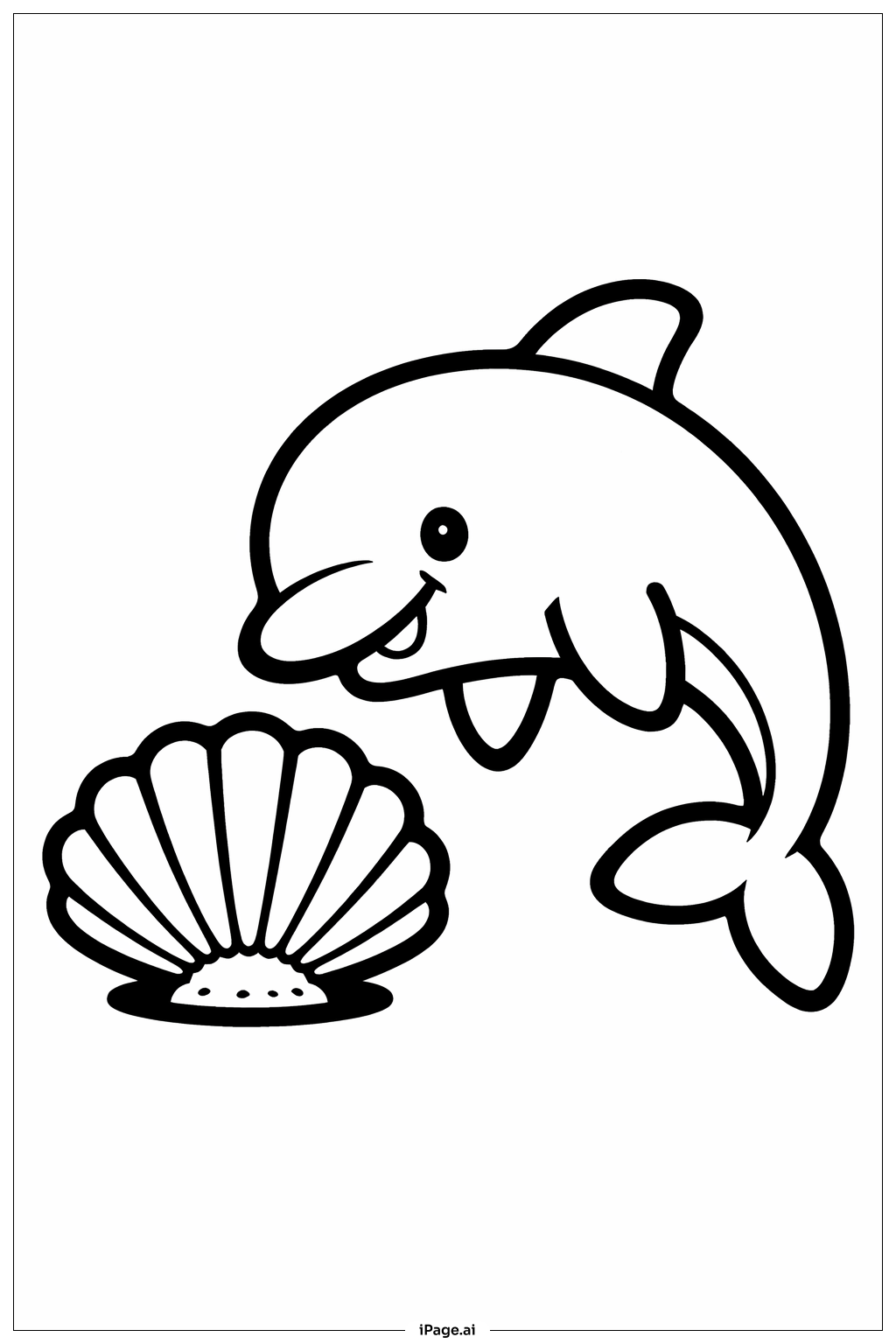 Dolphin And Shell Coloring Page
