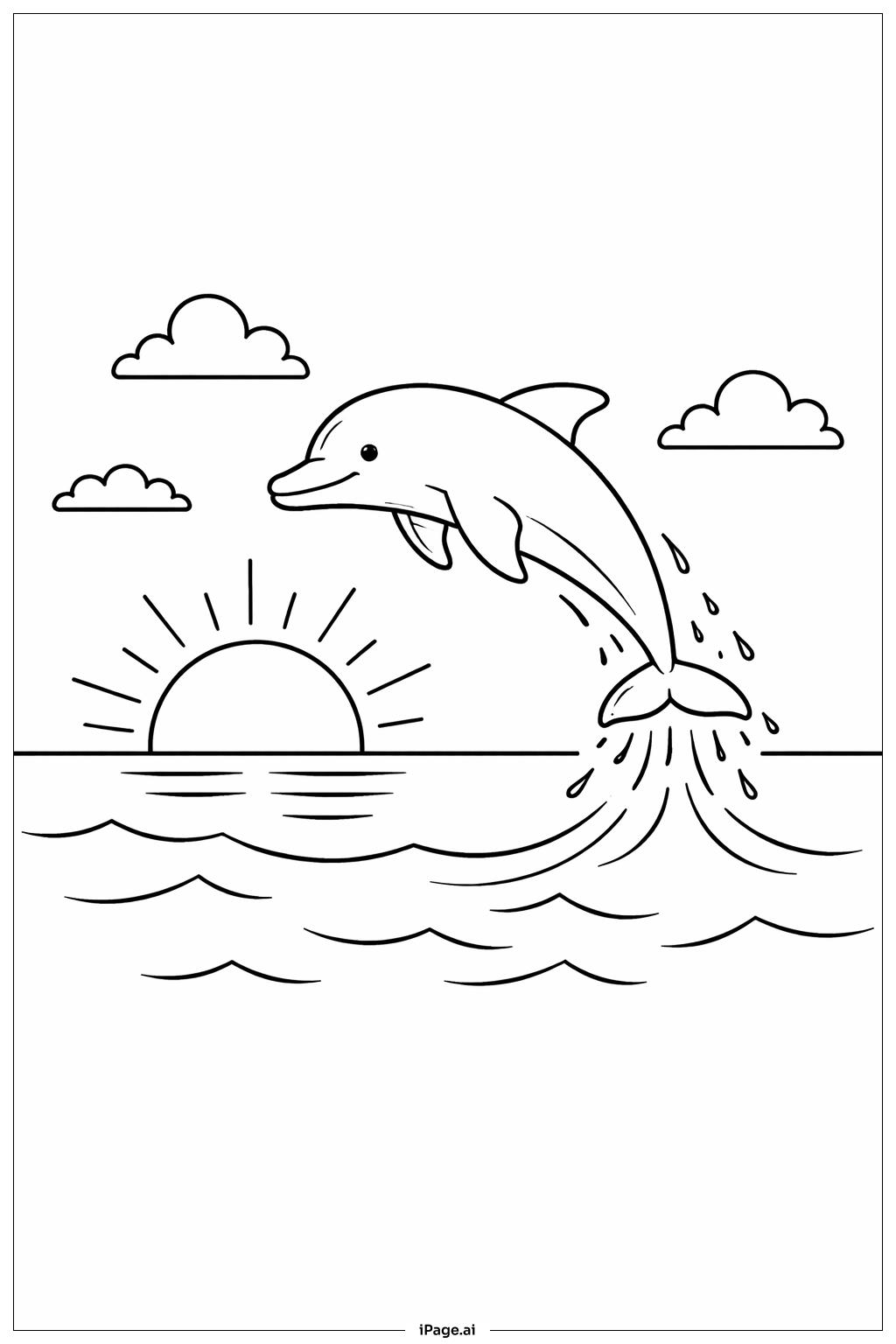  Delfin beim Sprung im Sonnenuntergang Ausmalseite 