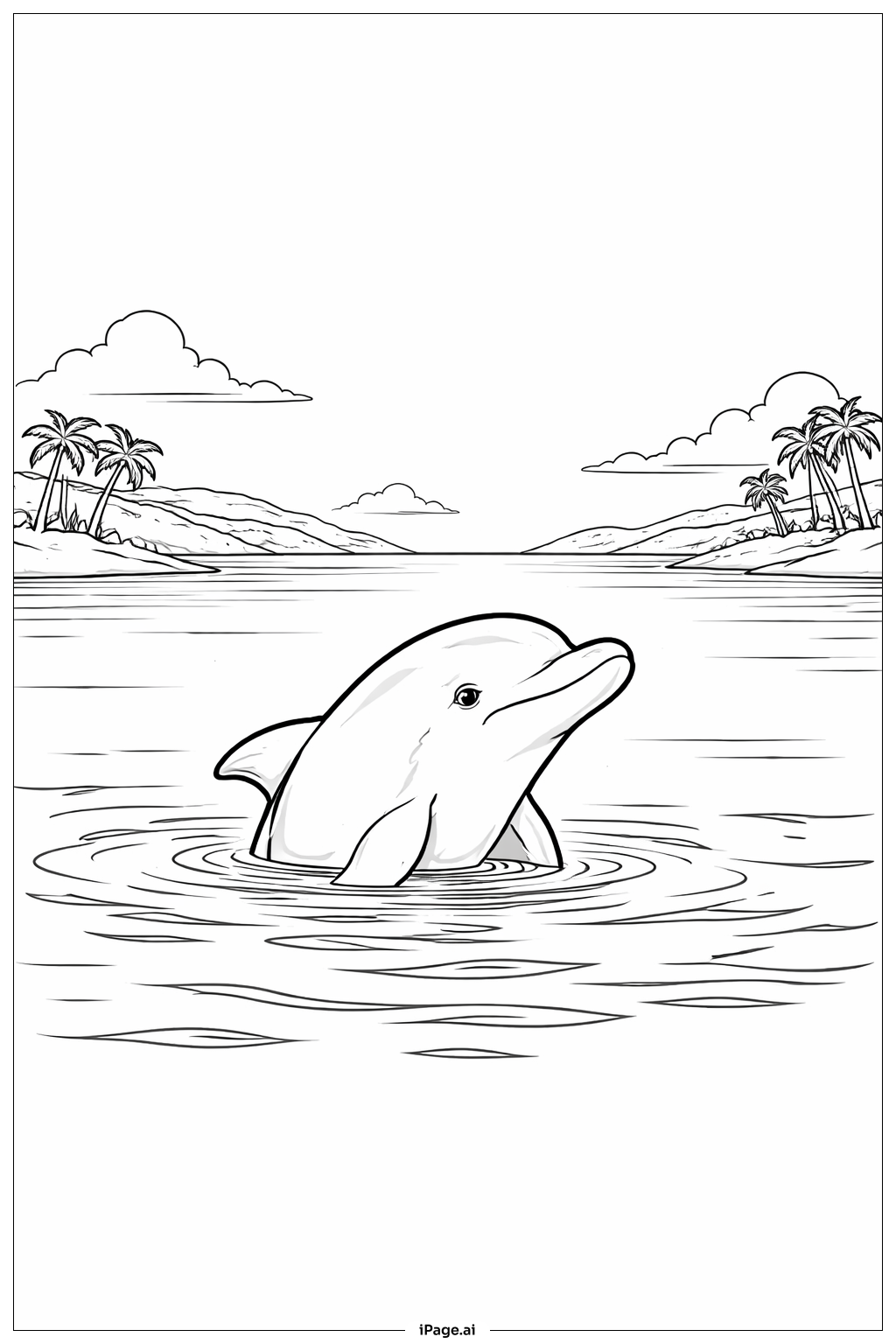  穏やかな湾のイルカの塗り絵ページ 