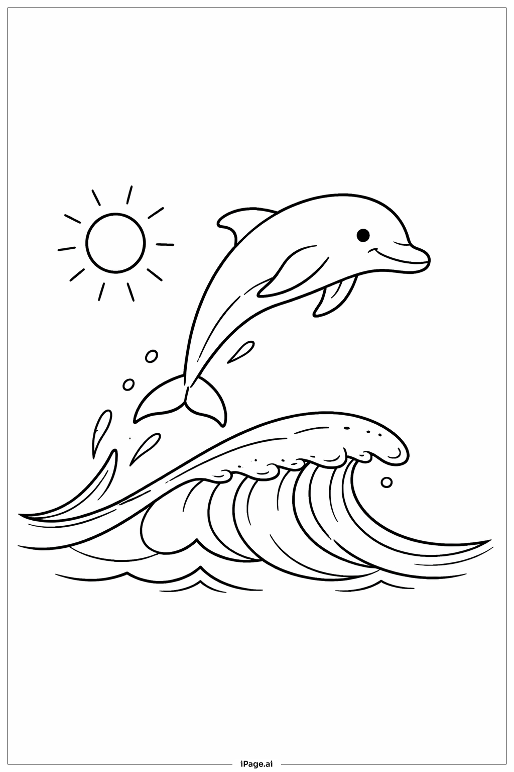  波を飛び越えるイルカの塗り絵ページ 