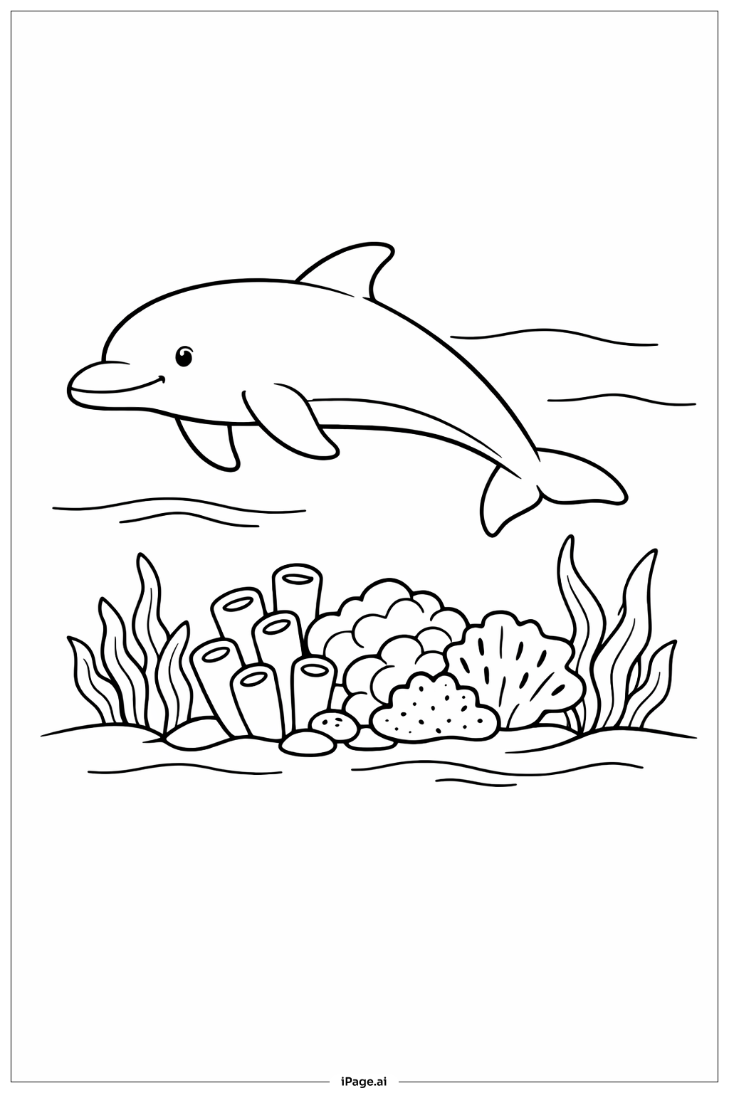  Delfin in der Nähe von Korallen Ausmalseite 