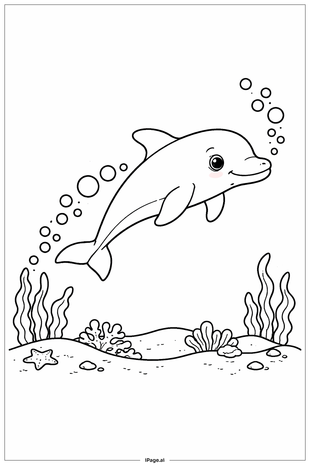  泡の軌跡とイルカの塗り絵ページ 