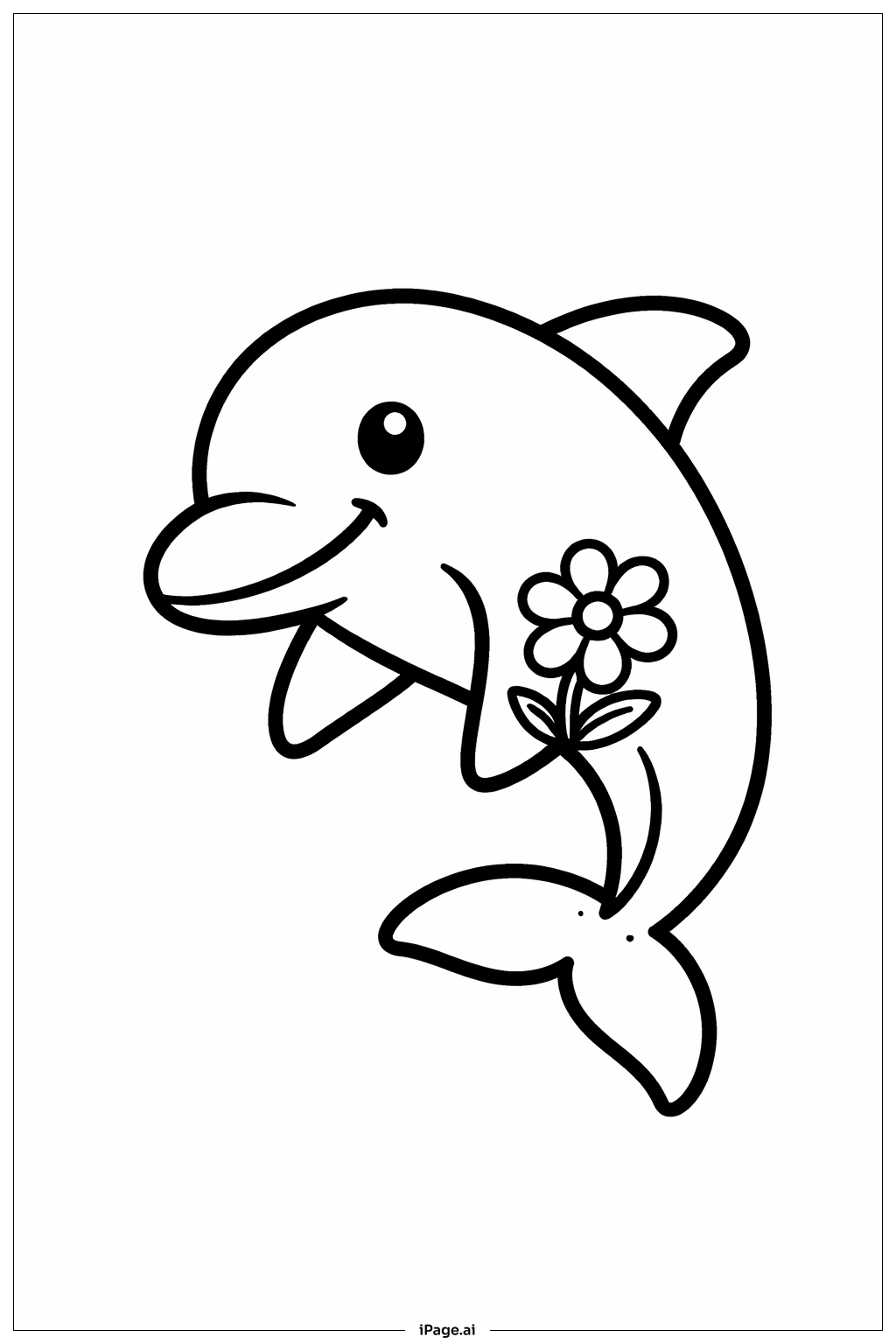 Dolphin With Flower Coloring Page