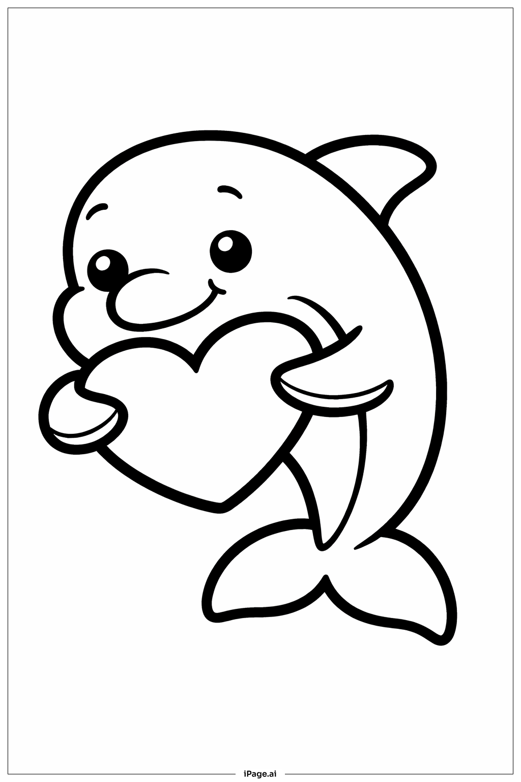  ハートを抱えたイルカの塗り絵ページ 