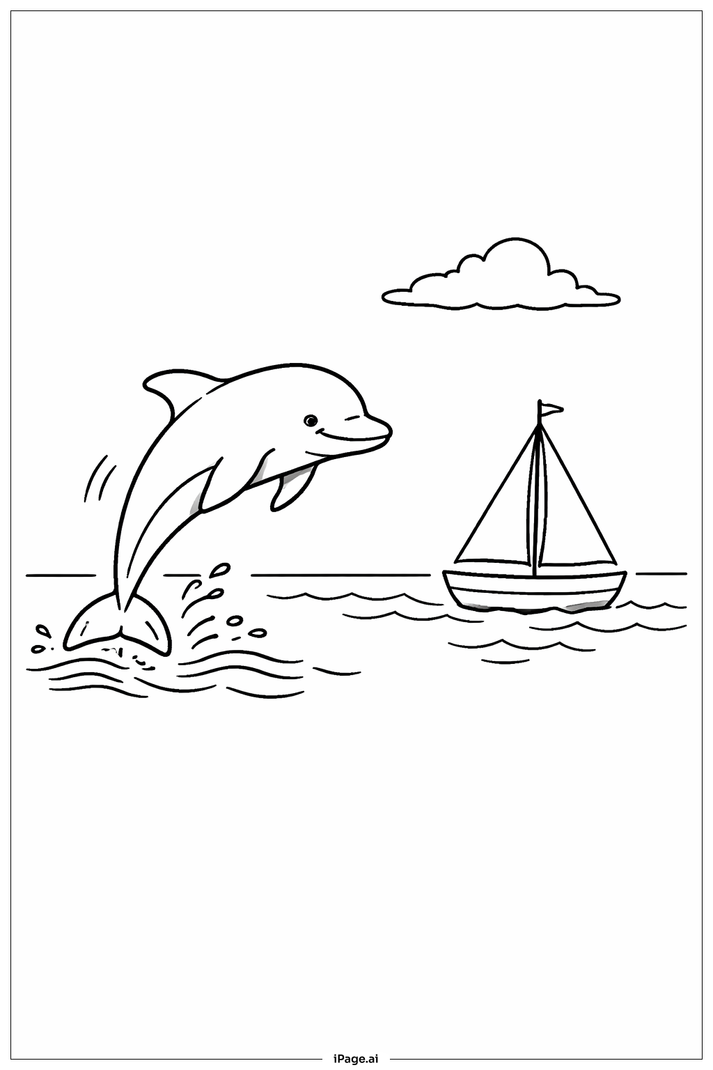  ヨットとイルカの塗り絵ページ 