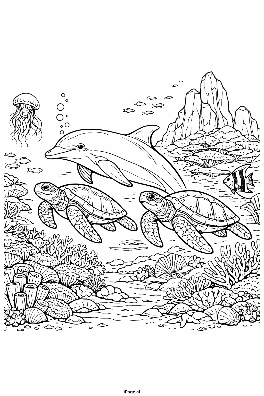  海豚与海龟朋友填色页 