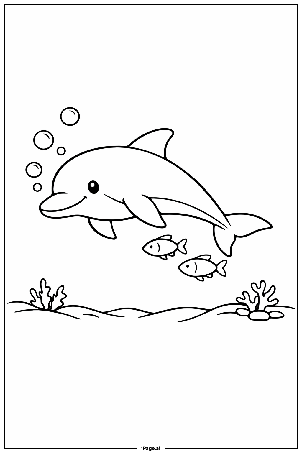  Delfin mit kleinen Fischen Ausmalseite 