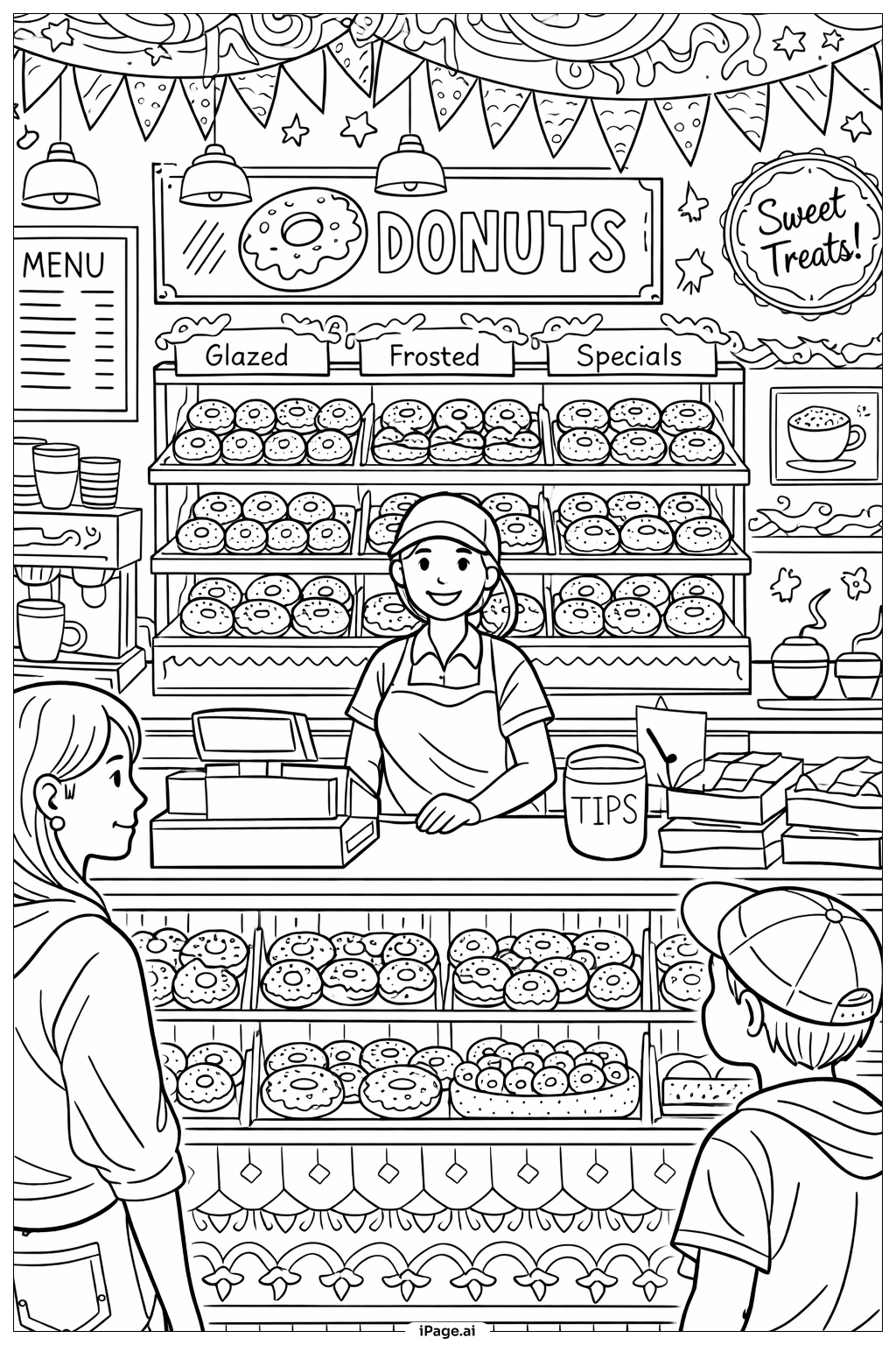 Donut Bakery Shop Interior Coloring Page