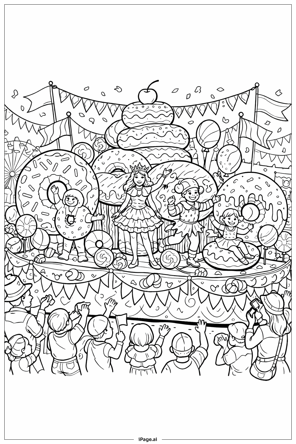  甜甜圈嘉年华游行花车填色页 