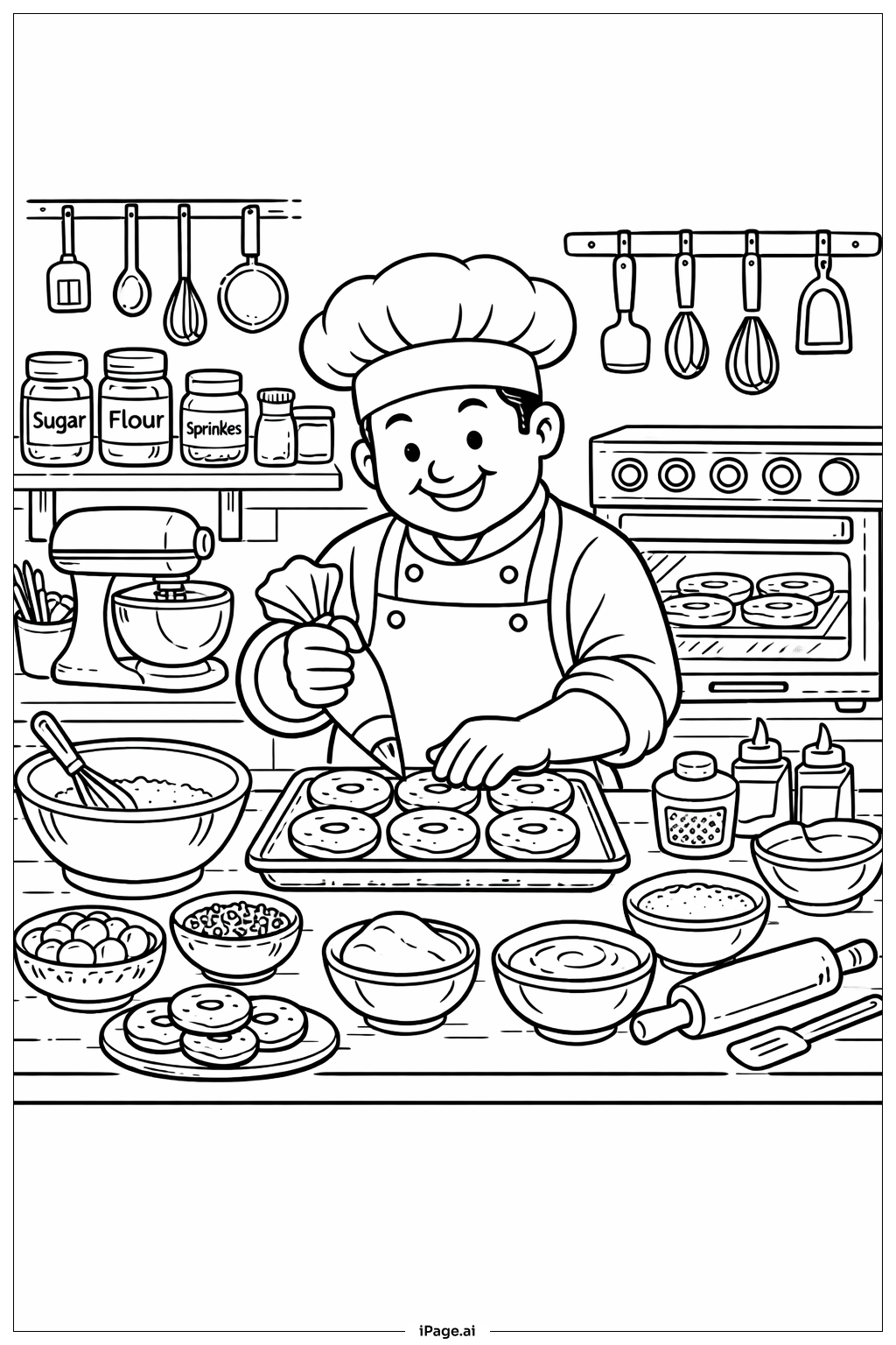  Donut Chef Preparing Donuts Coloring Page 