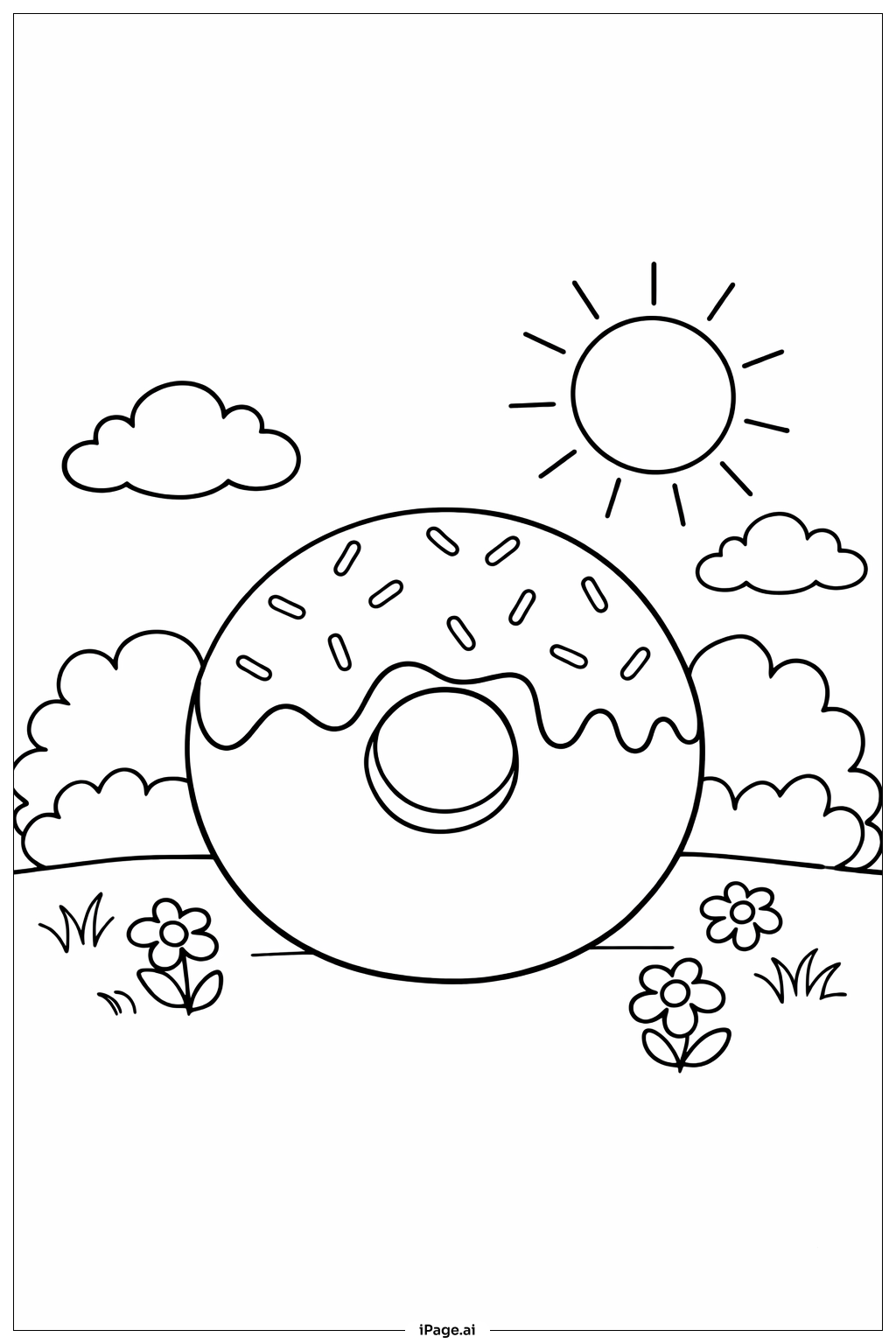  Página para colorear de Dona en escenario de jardín 