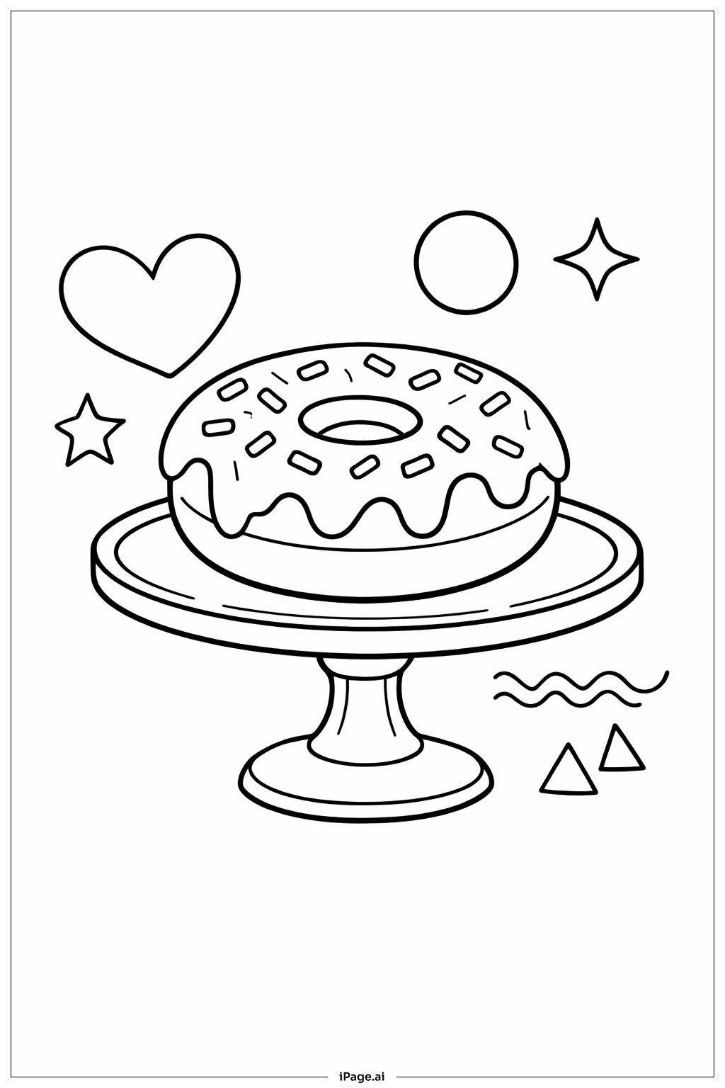  蛋糕架上的甜甜圈填色页 
