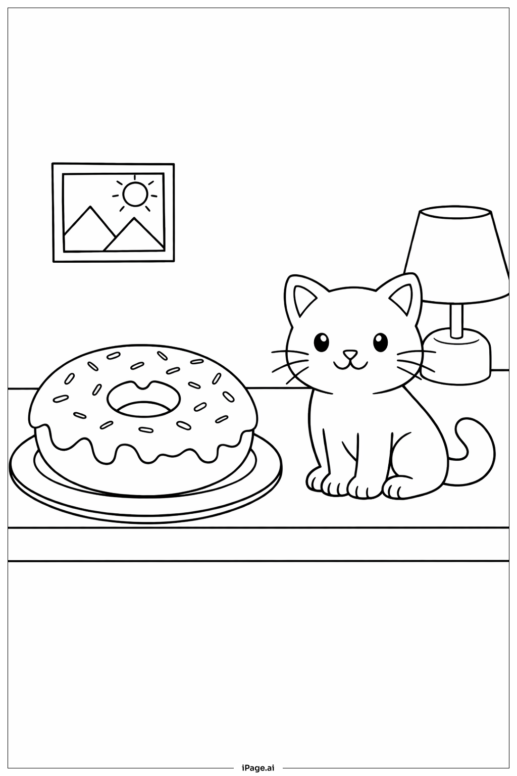  Donut With Friendly Cat Coloring Page 