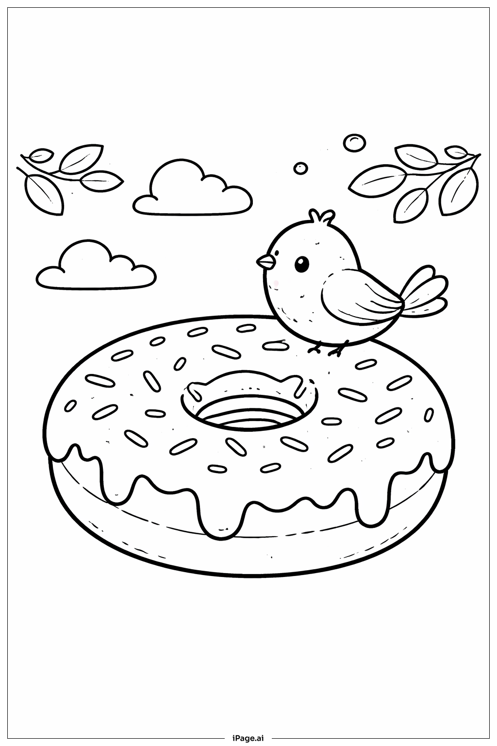  Donut mit kleinem Vogel Ausmalseite 