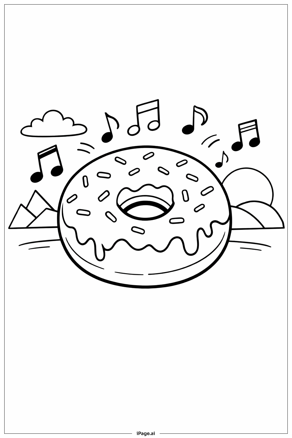  Página para colorear de Rosquilla con notas musicales 