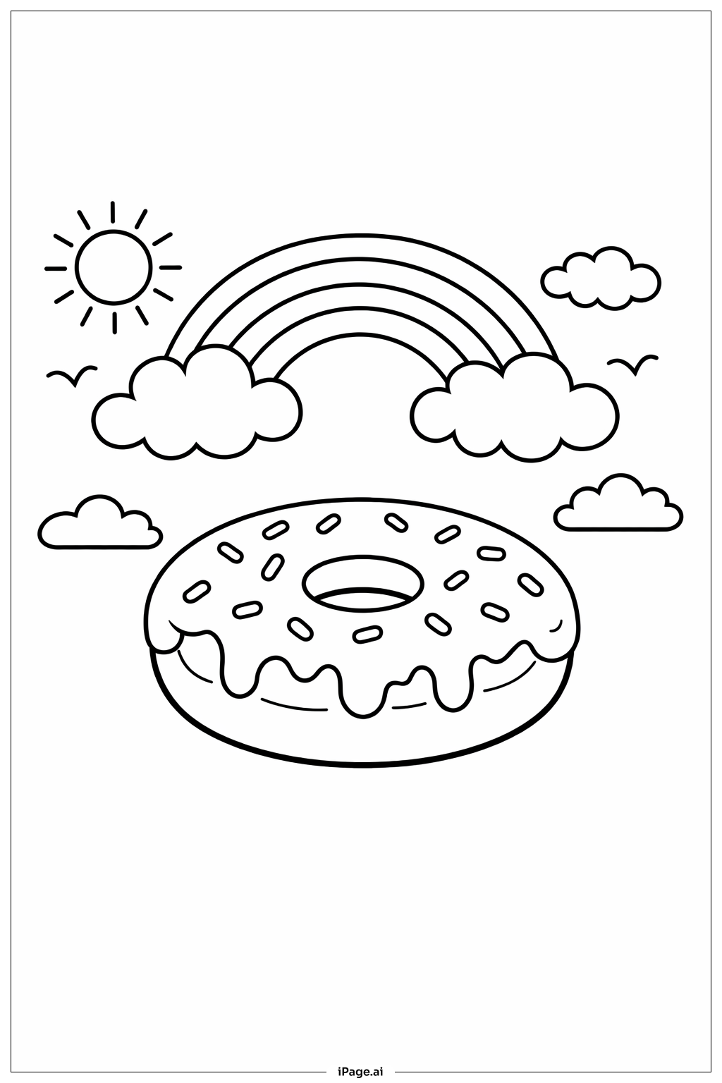  彩虹云朵甜甜圈填色页 