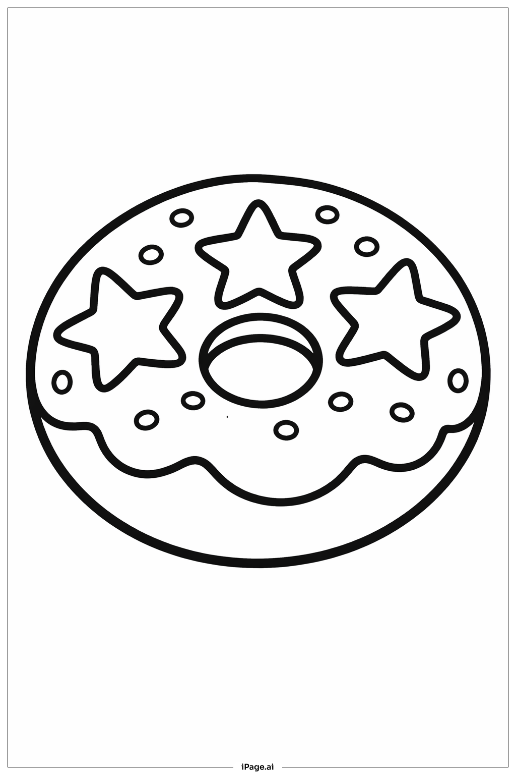  Página para colorear de Donut con Estrellas 
