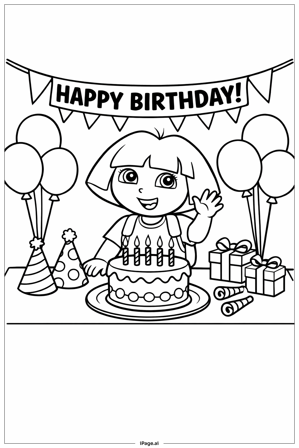  생일 파티의 도라 색칠공부 페이지 