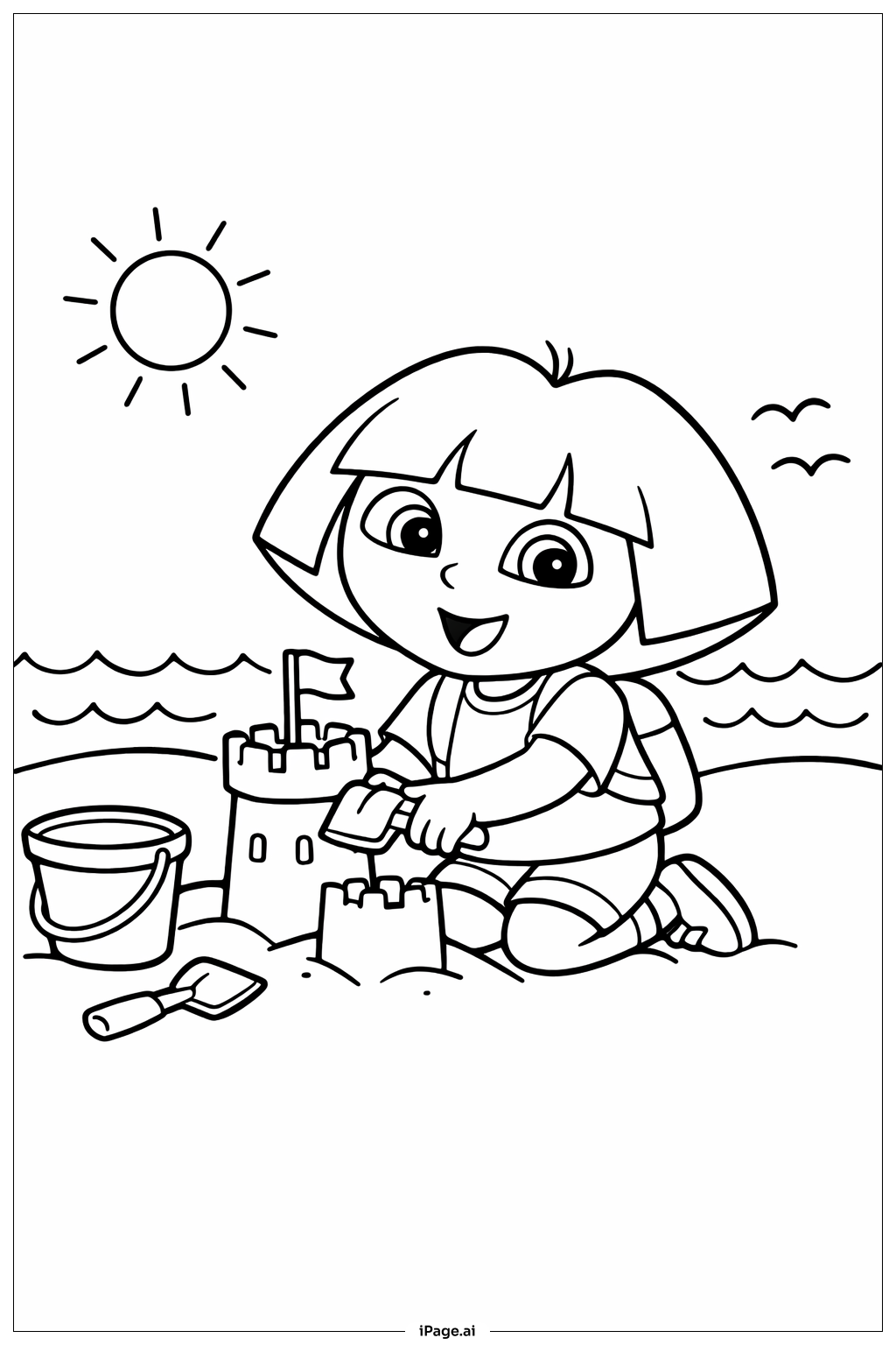  비치에서의 도라 색칠공부 페이지 