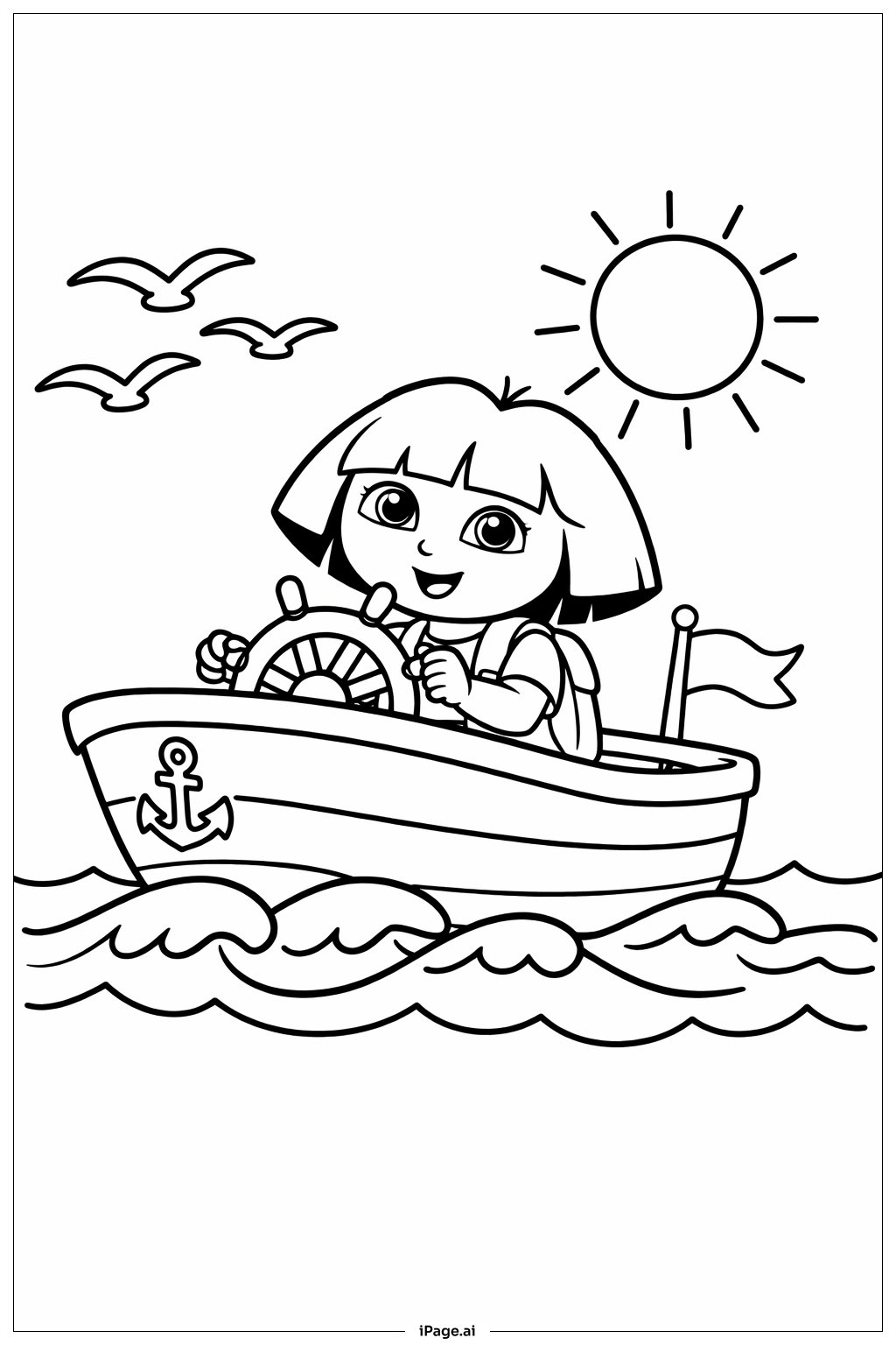  보트 위의 도라 색칠공부 페이지 