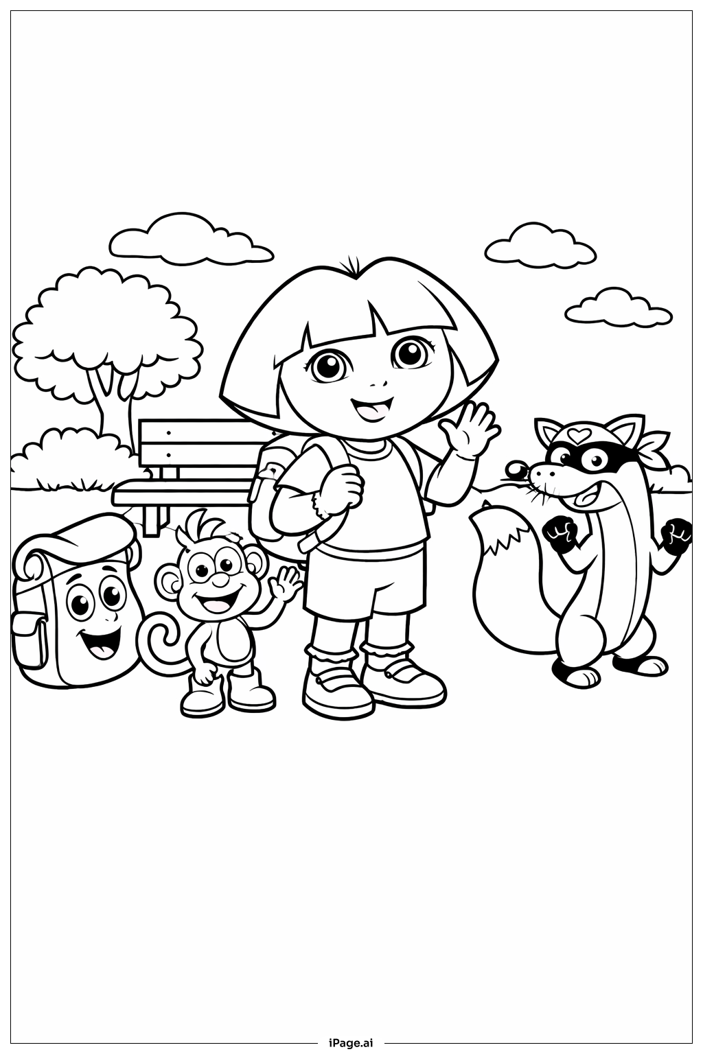  배낭 친구들과 도라 색칠공부 페이지 