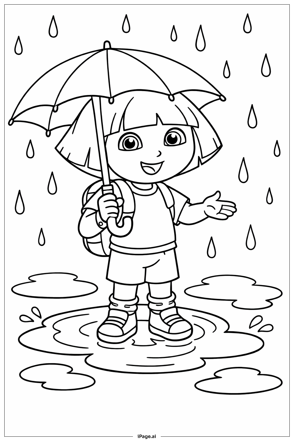  비오는 날의 도라 색칠공부 페이지 