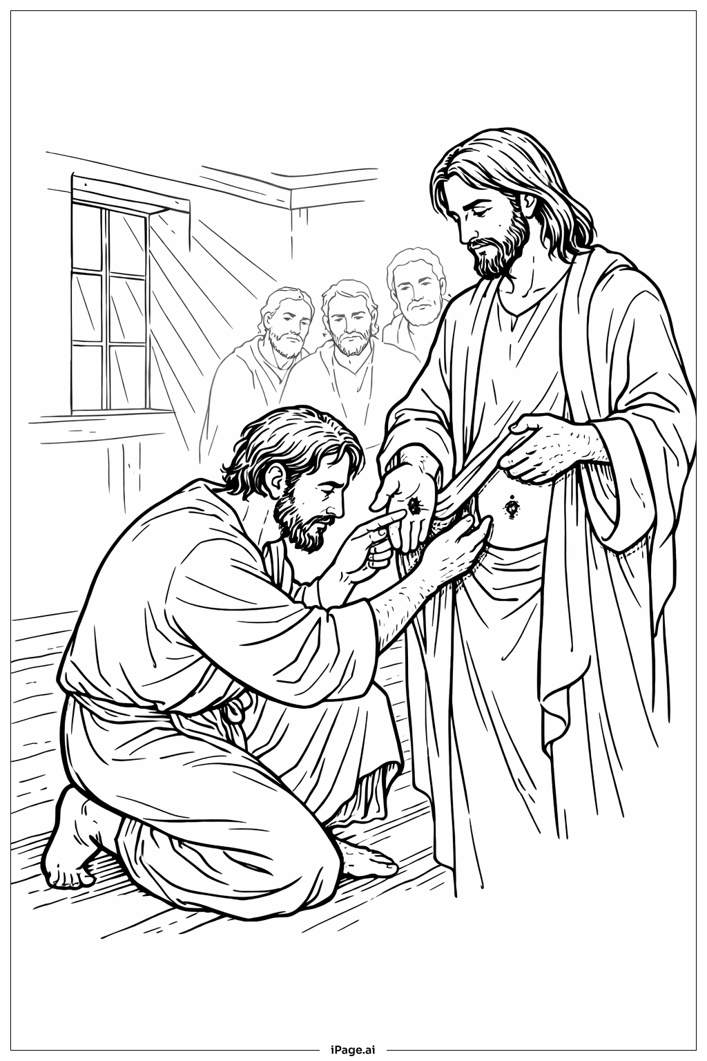  Página para colorir de Tomé Duv疑oso Examinando Feridas 