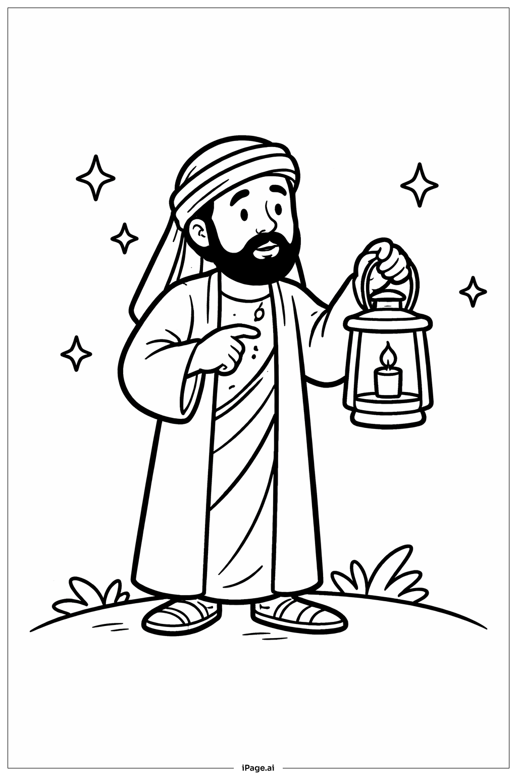  Página para colorear de Tomás el incrédulo sosteniendo una linterna 