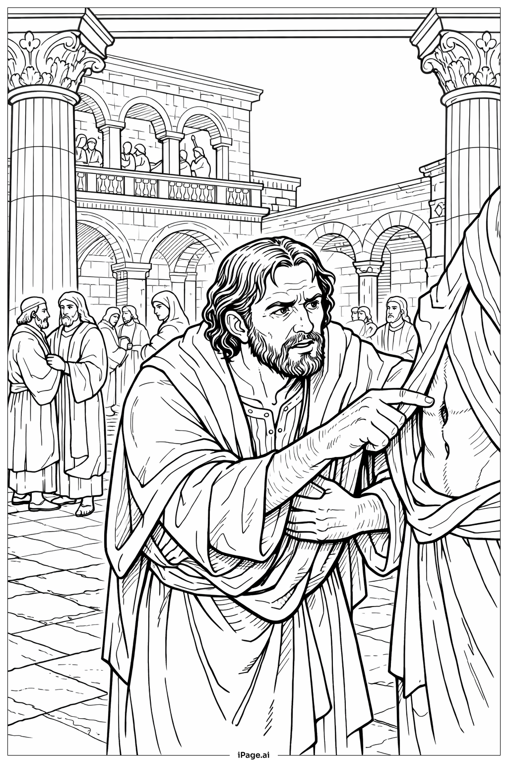 Doubting Thomas In Temple Court Coloring Page