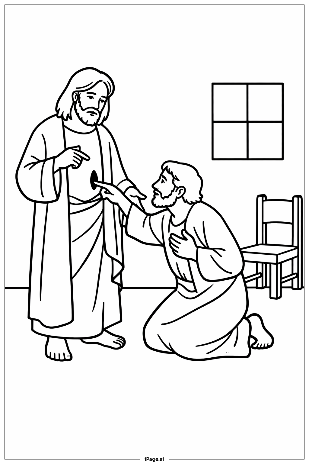  Página para colorir de Tomé duvidoso encontrando Jesus 