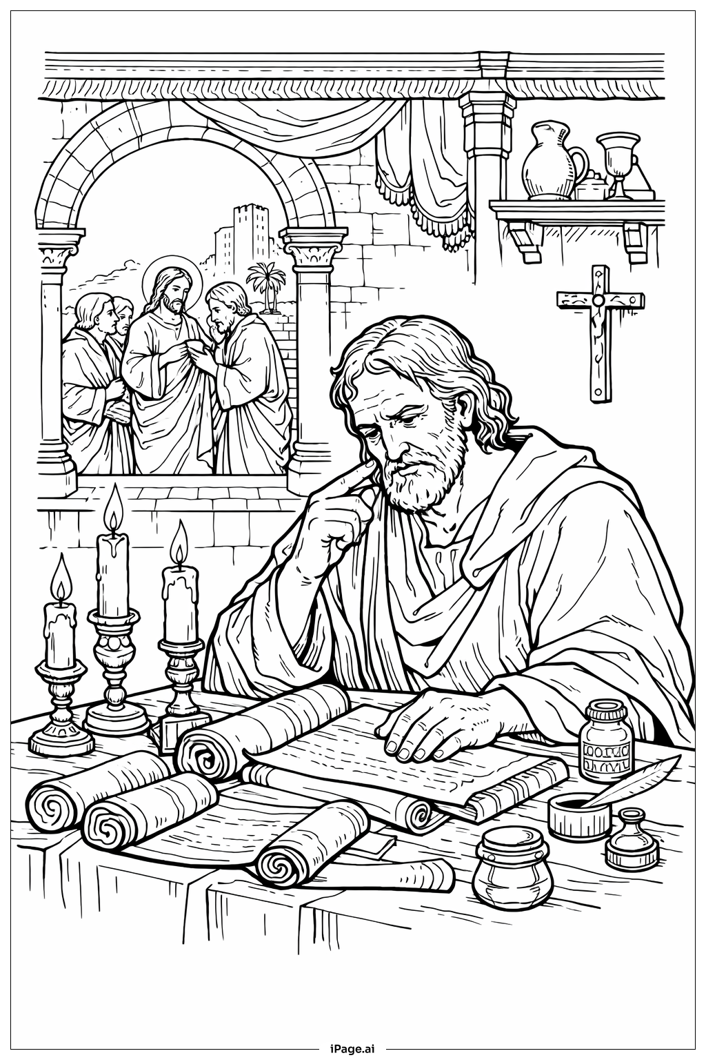  Doubting Thomas Reflective Study Scene Coloring Page 
