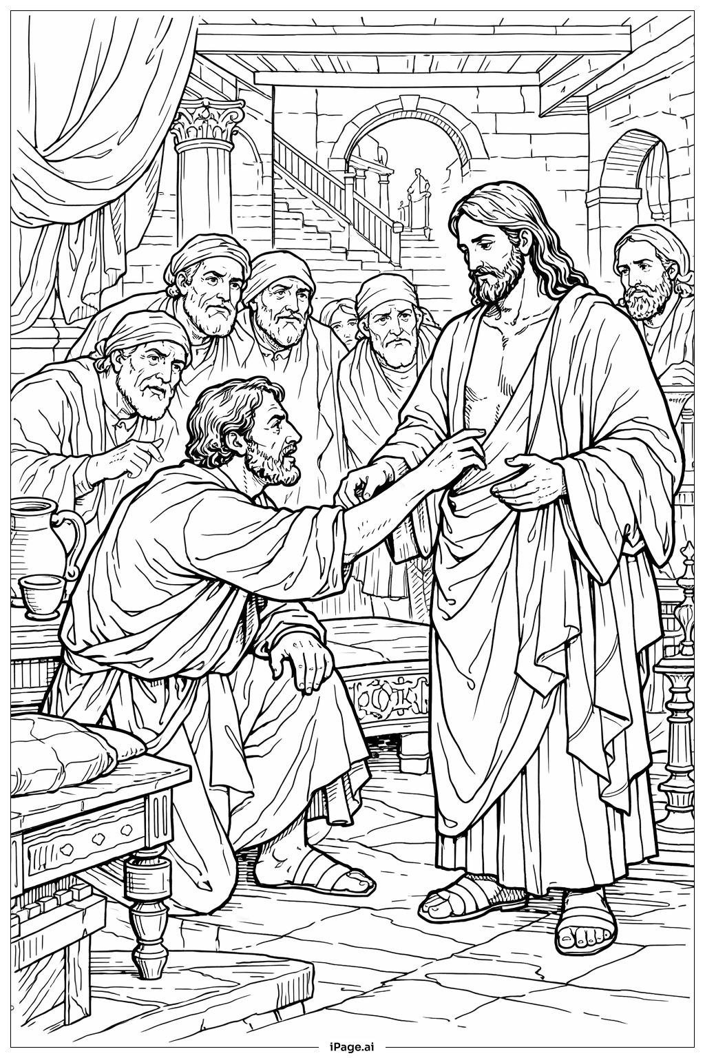 怀疑的多马与耶稣重逢填色页