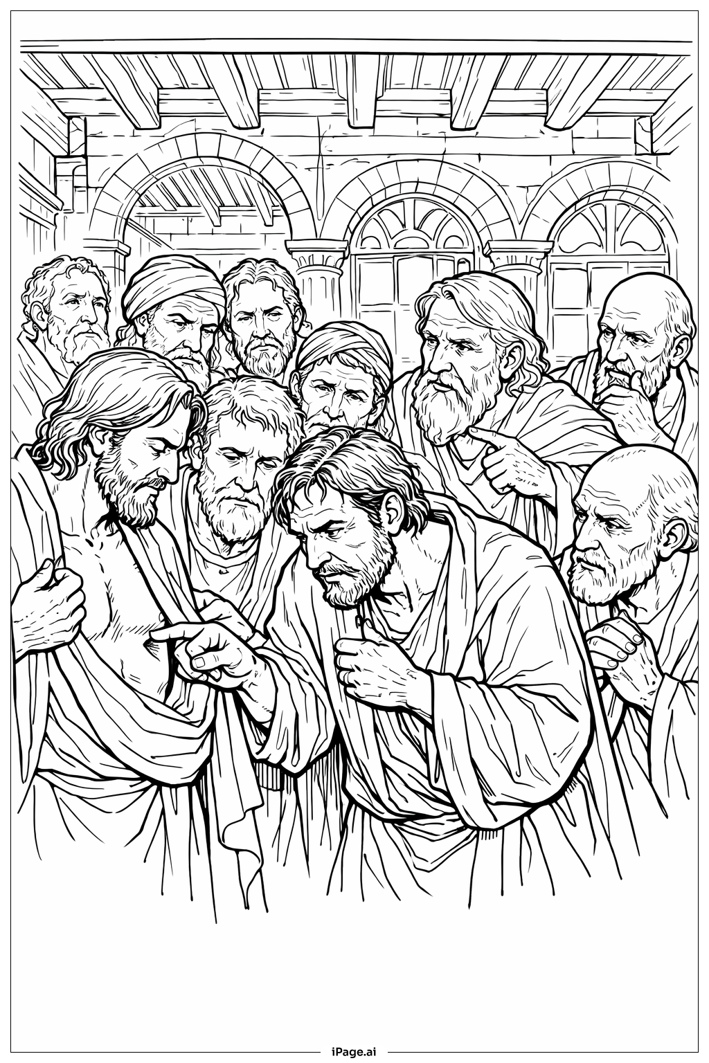  Doubting Thomas Surrounded By Disciples Coloring Page 
