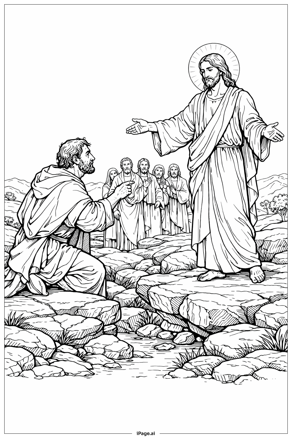 怀疑的多马见证复活填色页