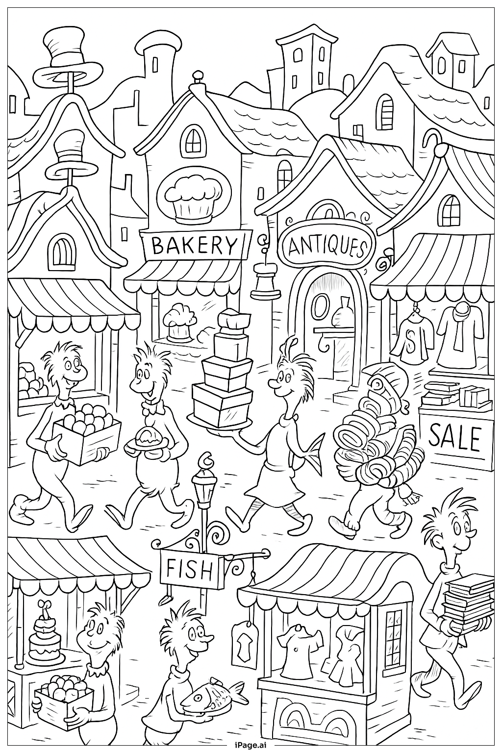  Dr Seuss Busy Market Street Coloring Page 