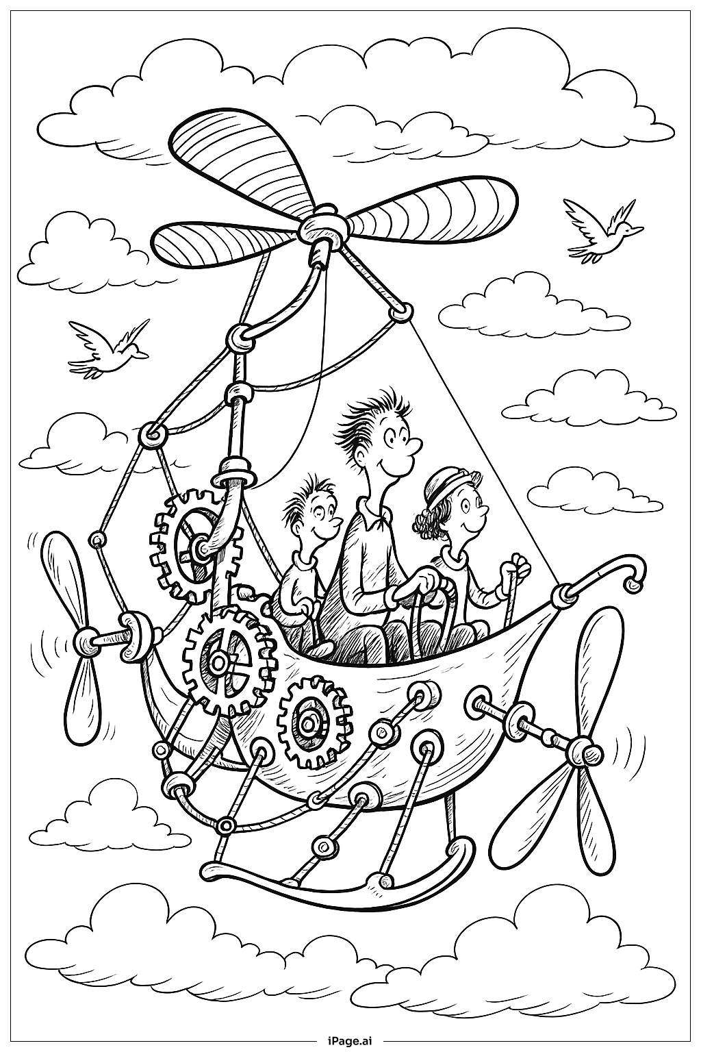  Dr Seuss Flying Machine Adventure Coloring Page 