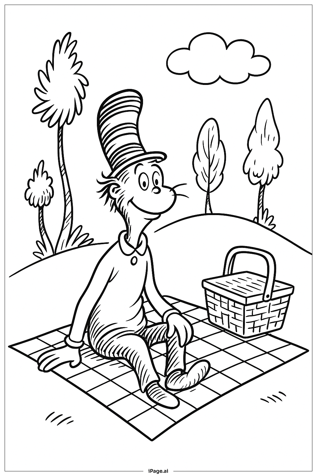  Dr Seuss Picnic On Hill Coloring Page 