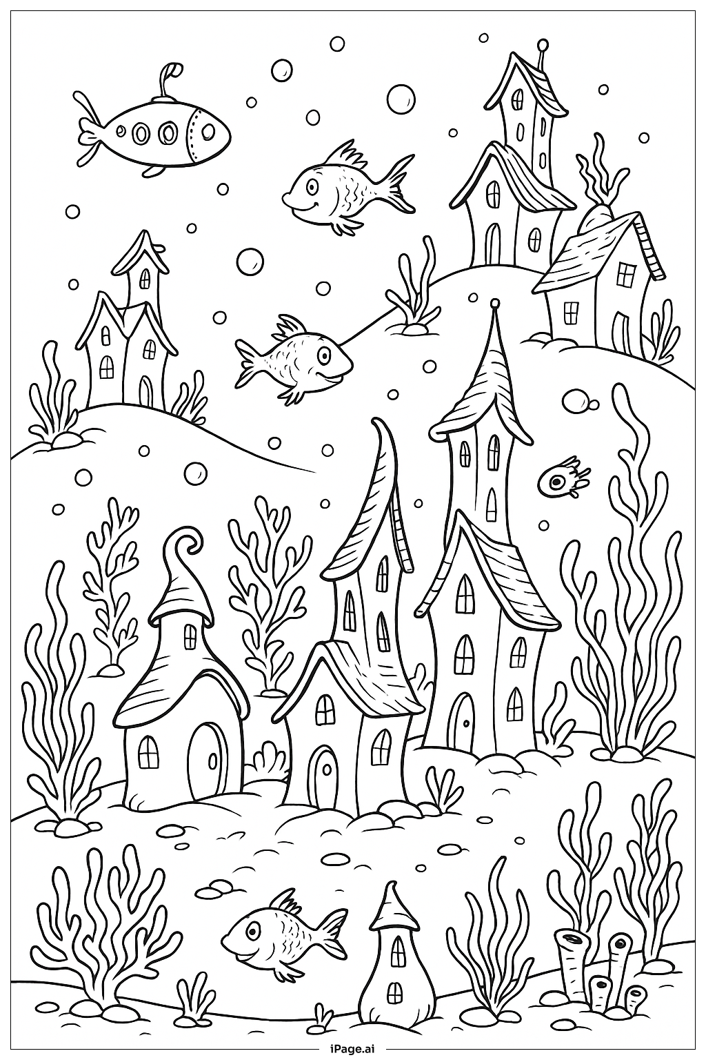  Dr Seuss Undersea Town Scene Coloring Page 