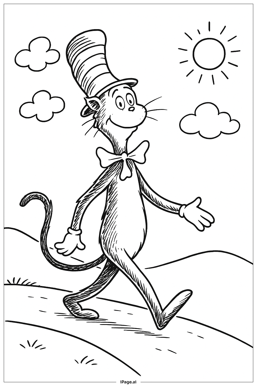  Dr Seuss Walking Cat Scene Coloring Page 
