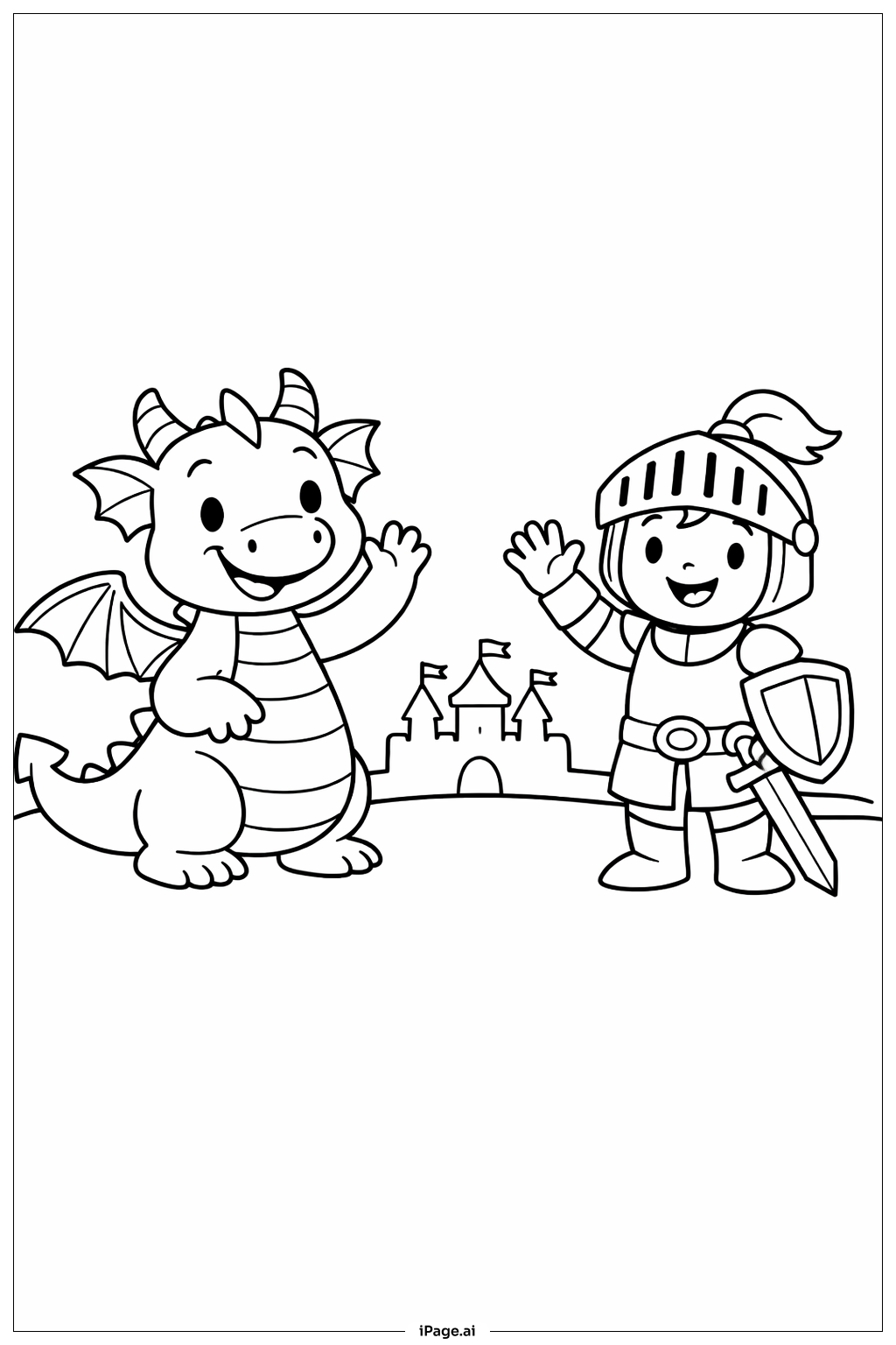  Página para colorir de Dragão e Cavaleiro Amigável 