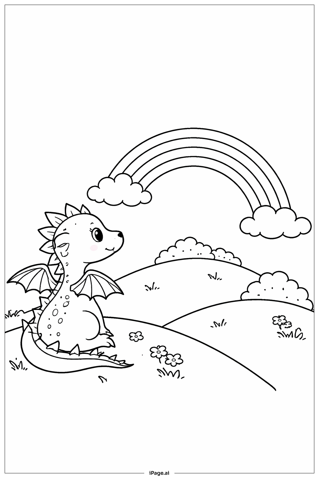  Página para colorir de Dragão e Arco-íris 