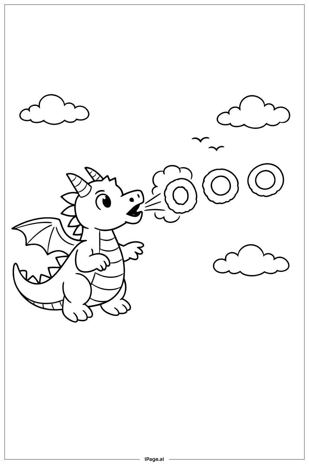  Página para colorir de Dragão Sopra Anéis de Fumaça 