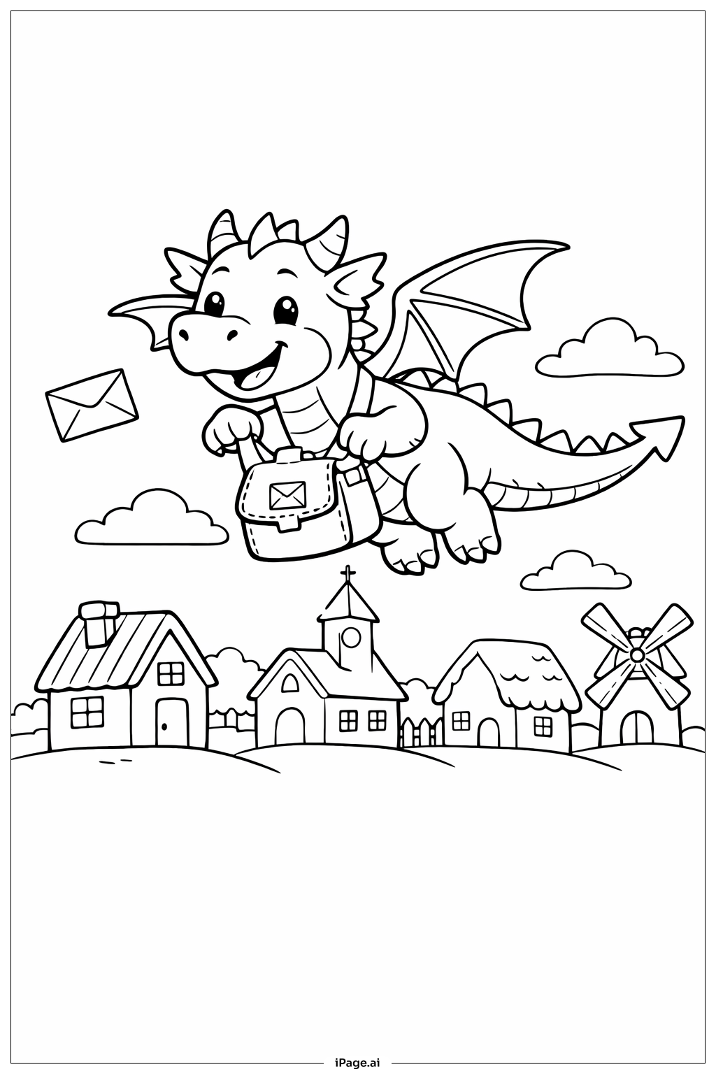  Página para colorir de Dragão Entregando Correspondência 