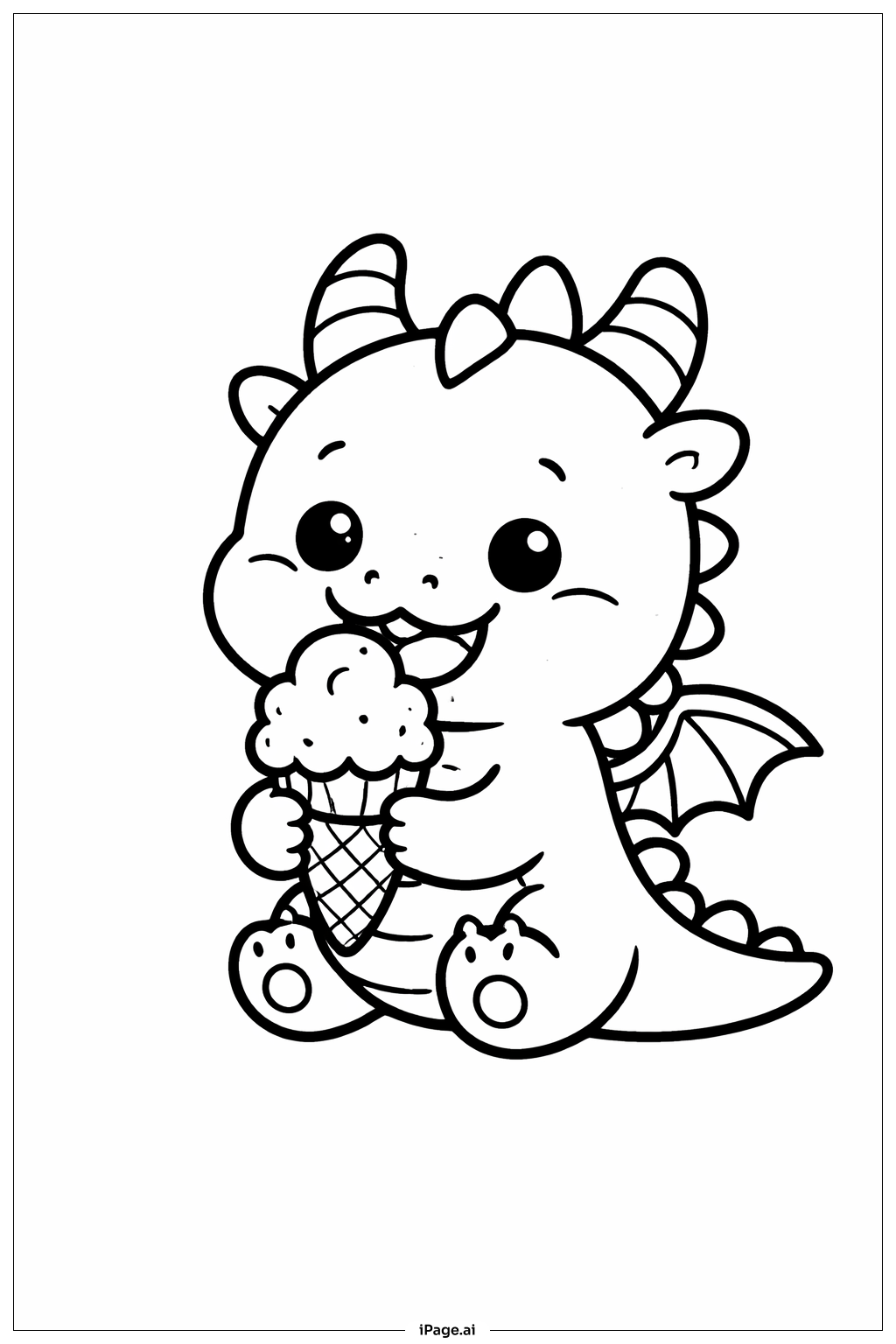  Página para colorir de Dragão Comendo Sorvete 
